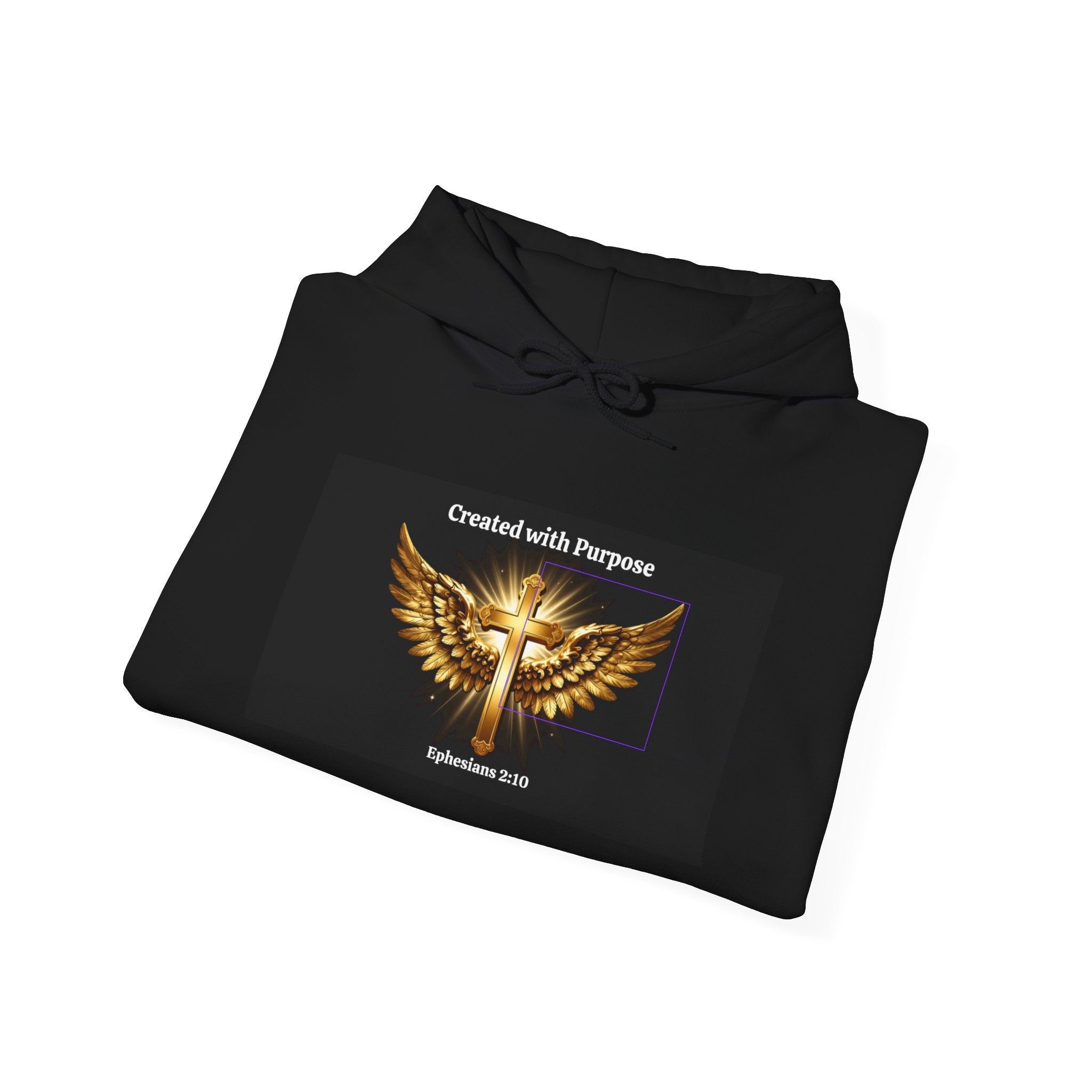 Created with Purpose Hoodie — Christian Wings Cross Sweatshirt (Psalm 139:14)