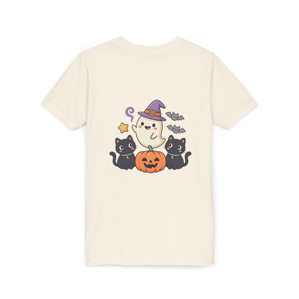 Youth Tee — "Spooky & Cute" Halloween Ghost with Black Cats Pumpkin