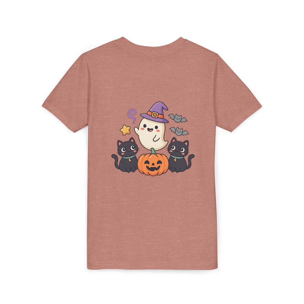 Youth Tee — "Spooky & Cute" Halloween Ghost with Black Cats Pumpkin