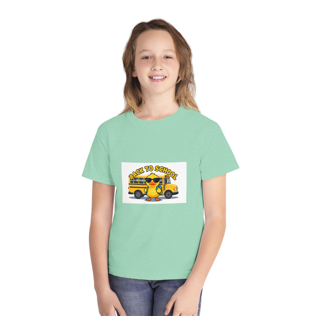 Back to School Youth Tee — Cute Duck & School Bus Kids Shirt
