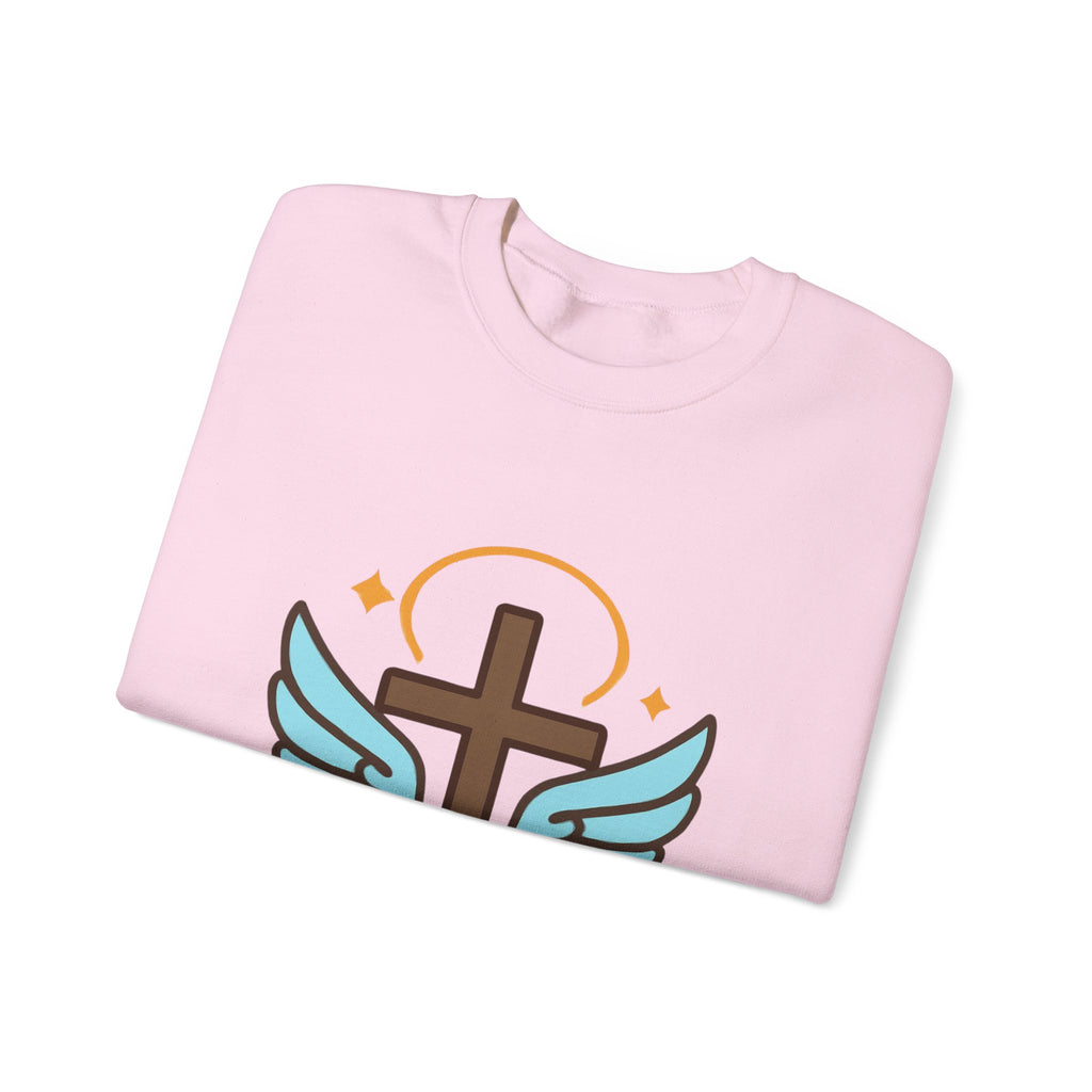 Christian Cross Sweatshirt — "Jesus Saved My Life" Crewneck with Wings & Roses