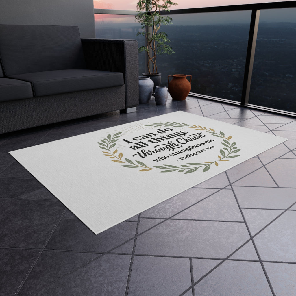 Philippians 4:13 Outdoor Rug — 'I Can Do All Things Through Christ' Wreath Doormat