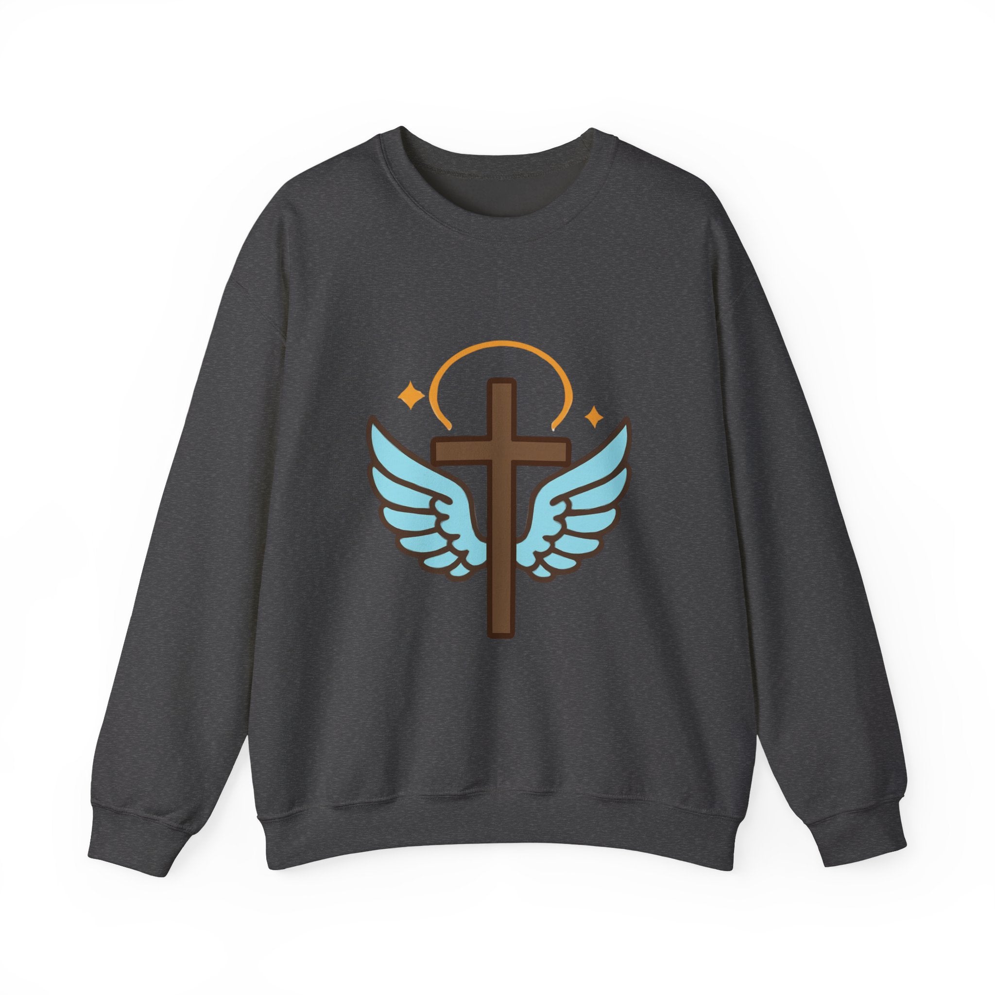 Christian Cross Sweatshirt — "Jesus Saved My Life" Crewneck with Wings & Roses