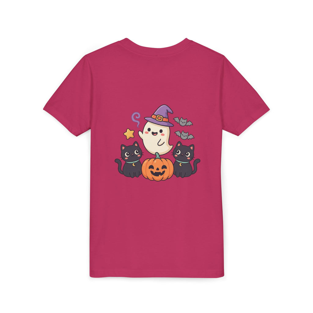 Youth Tee — "Spooky & Cute" Halloween Ghost with Black Cats Pumpkin