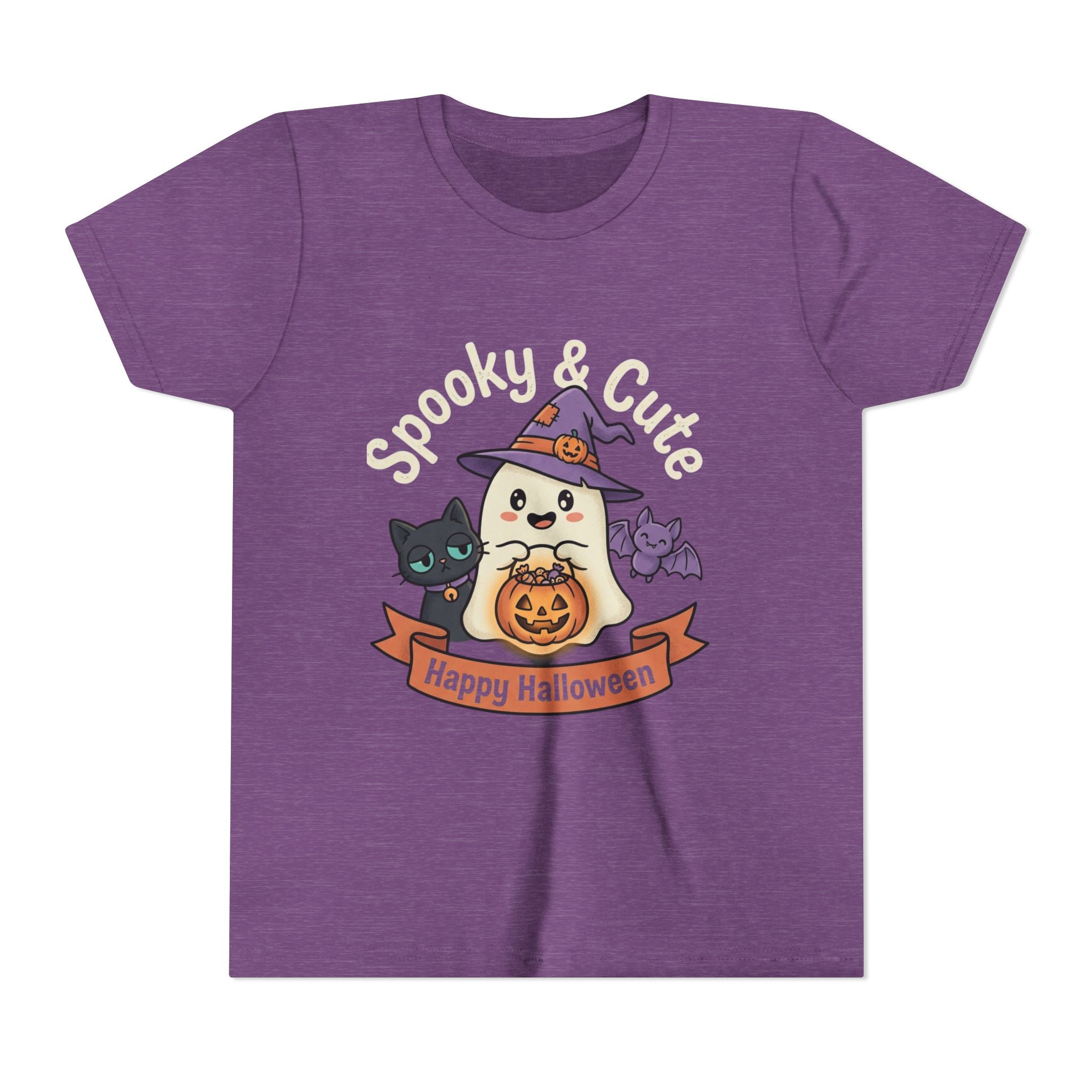 Youth Tee — "Spooky & Cute" Halloween Ghost with Black Cats Pumpkin