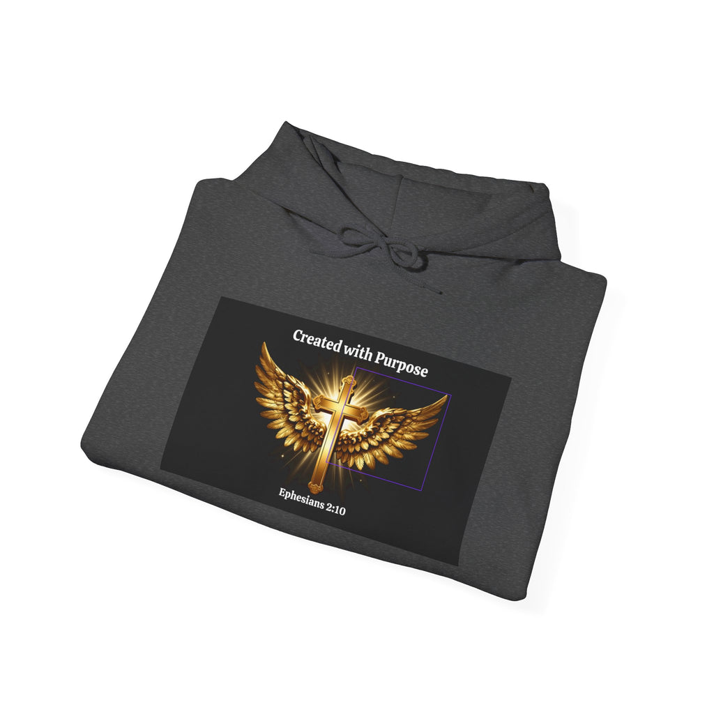 Created with Purpose Hoodie — Christian Wings Cross Sweatshirt (Psalm 139:14)