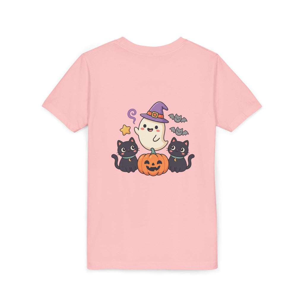 Youth Tee — "Spooky & Cute" Halloween Ghost with Black Cats Pumpkin