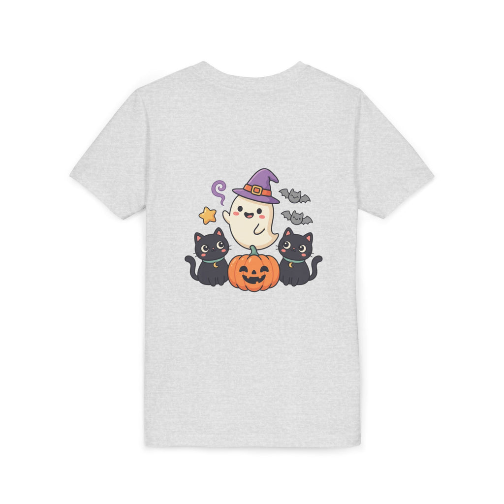 Youth Tee — "Spooky & Cute" Halloween Ghost with Black Cats Pumpkin