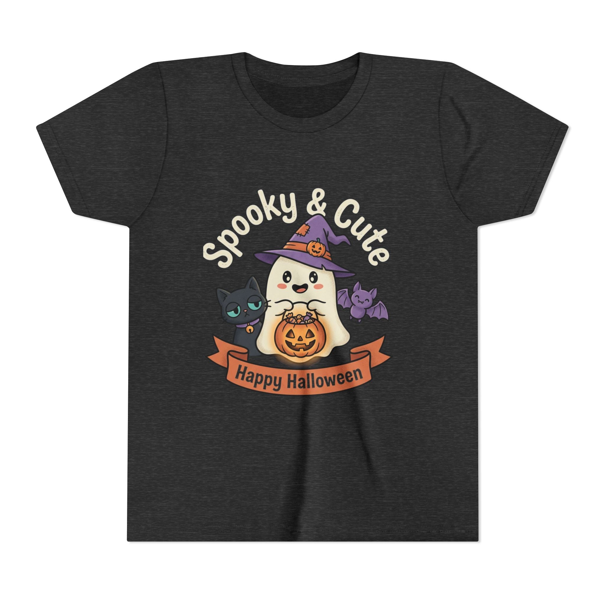 Youth Tee — "Spooky & Cute" Halloween Ghost with Black Cats Pumpkin