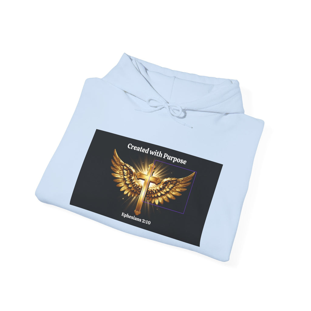 Created with Purpose Hoodie — Christian Wings Cross Sweatshirt (Psalm 139:14)