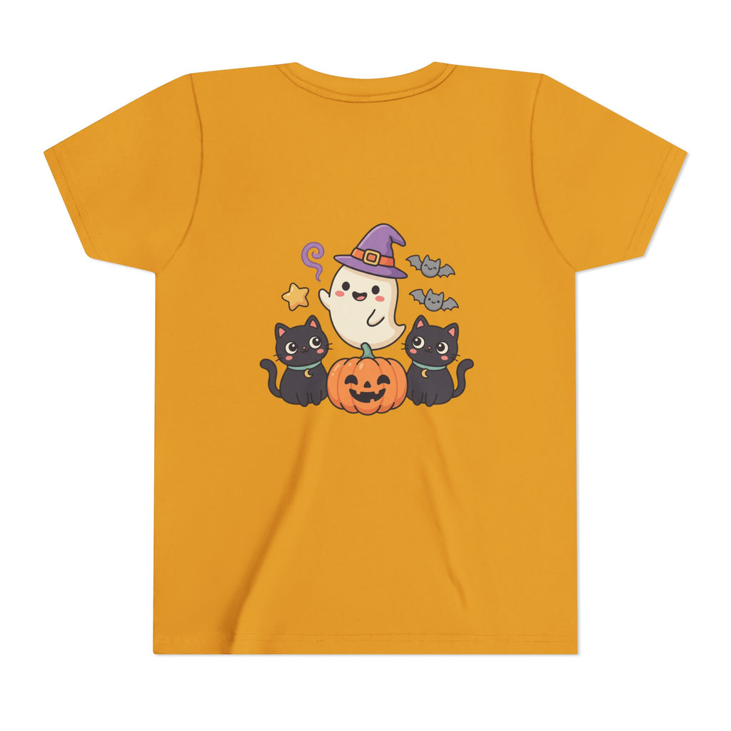 Youth Tee — "Spooky & Cute" Halloween Ghost with Black Cats Pumpkin