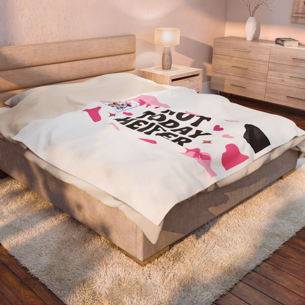 Velveteen Plush Blanket — "Not Today Heifer" Cute Cow Print Throw for Cozy Gifts
