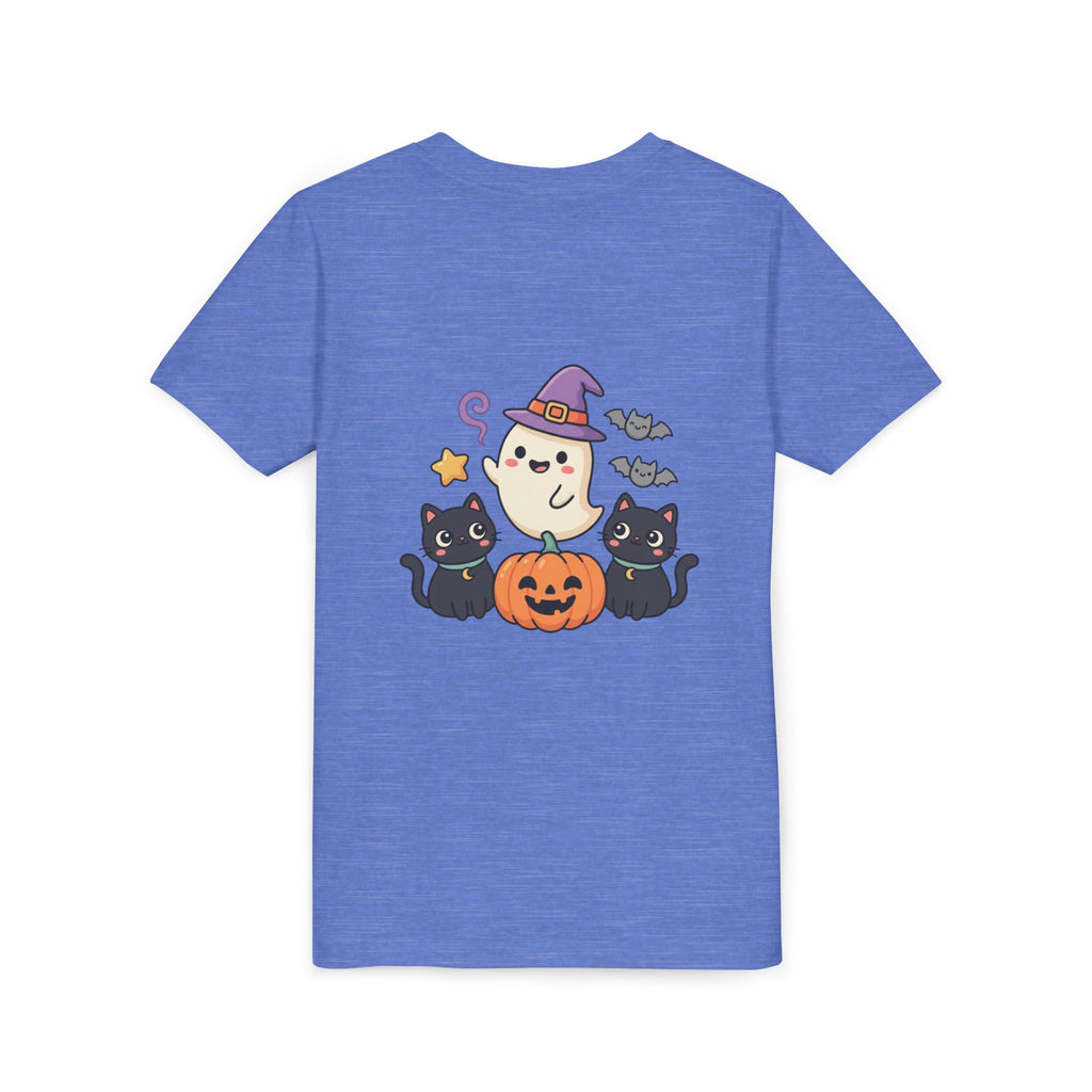 Youth Tee — "Spooky & Cute" Halloween Ghost with Black Cats Pumpkin