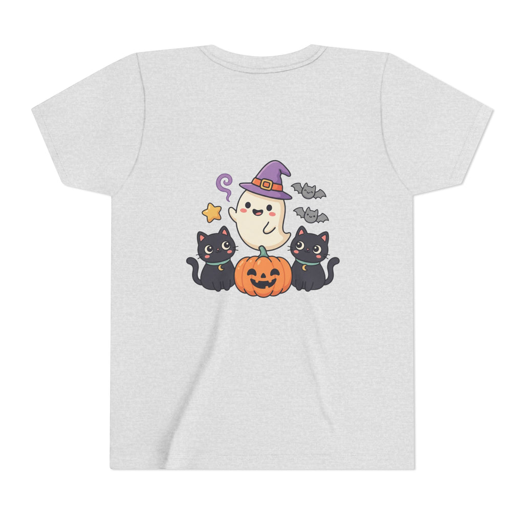 Youth Tee — "Spooky & Cute" Halloween Ghost with Black Cats Pumpkin