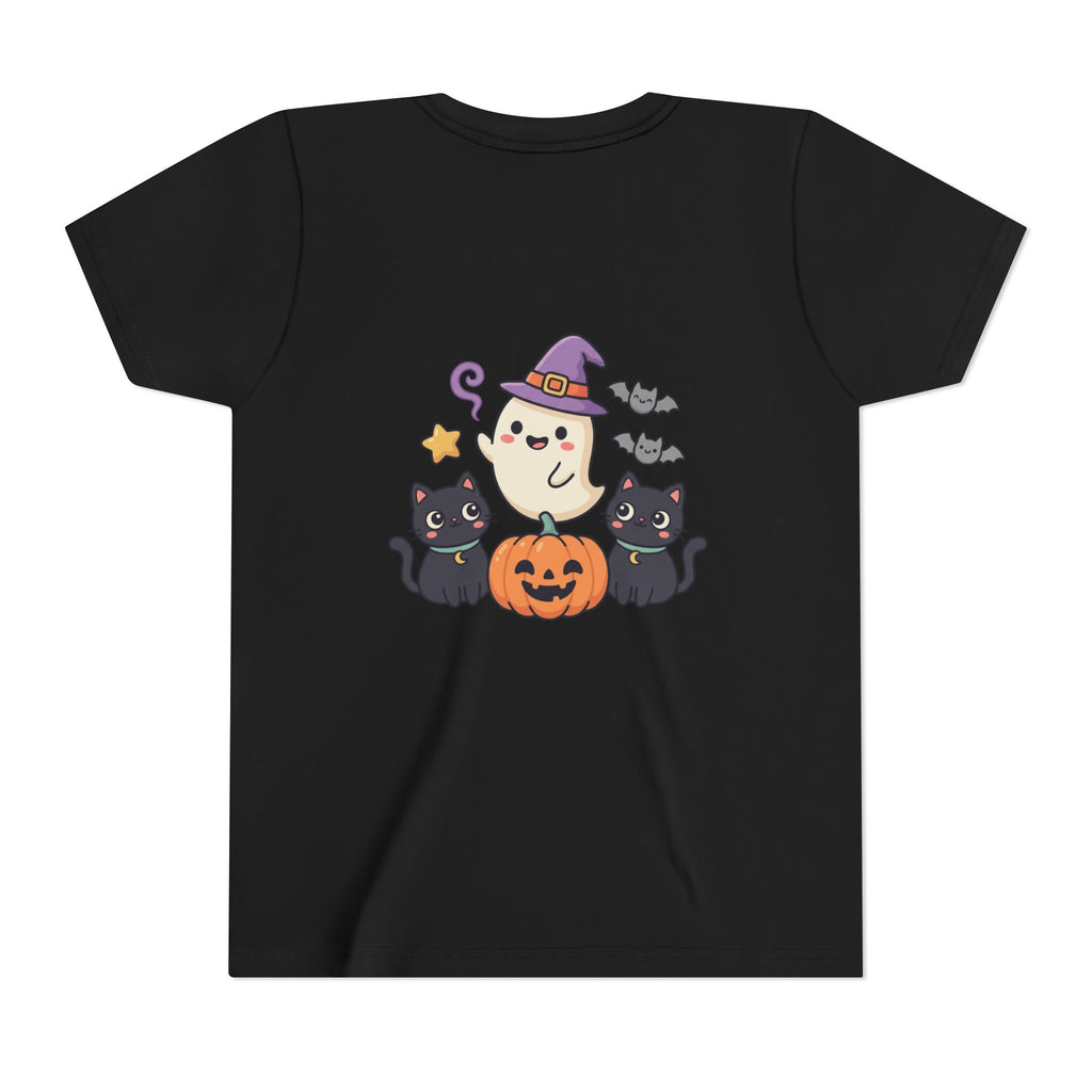 Youth Tee — "Spooky & Cute" Halloween Ghost with Black Cats Pumpkin