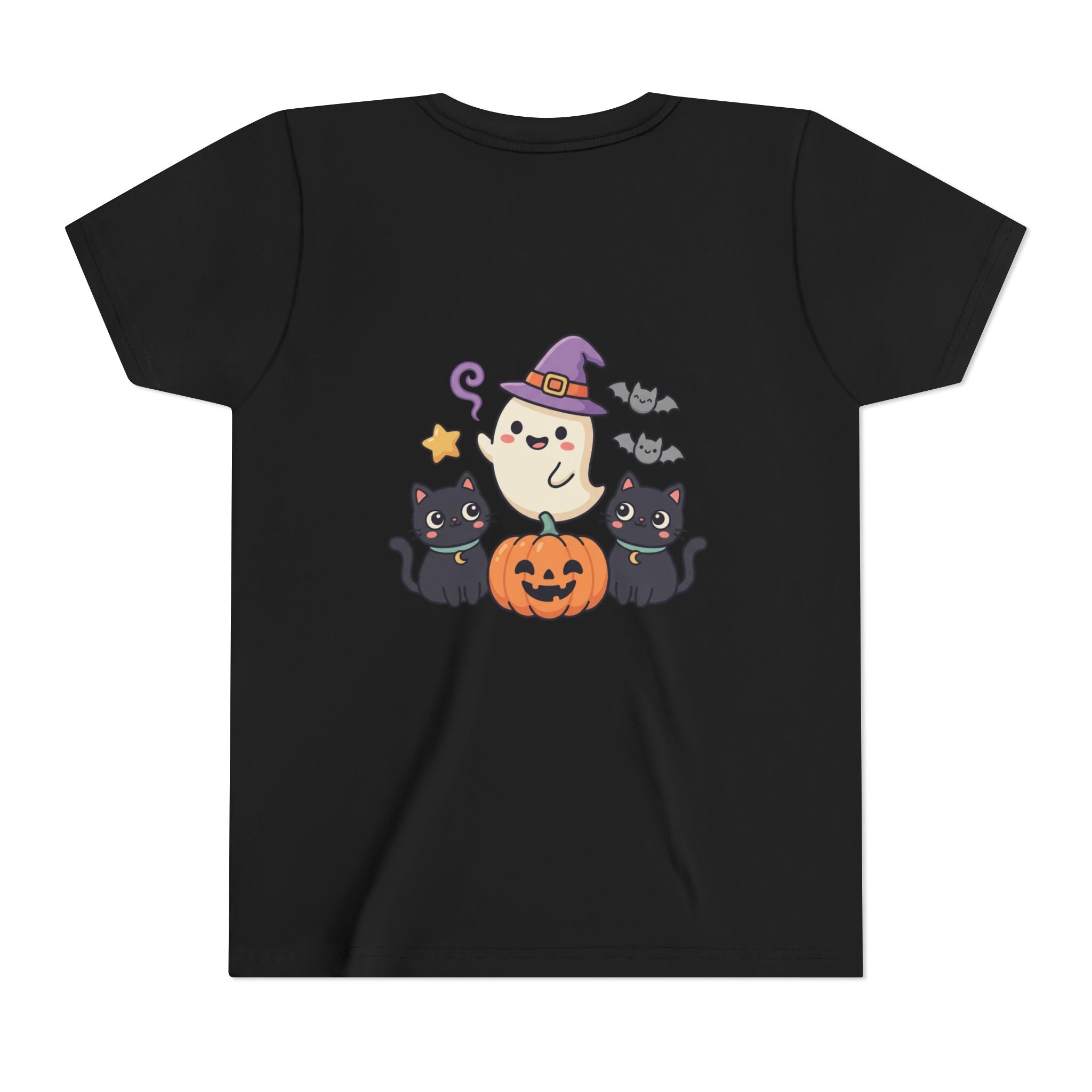 Youth Tee — "Spooky & Cute" Halloween Ghost with Black Cats Pumpkin