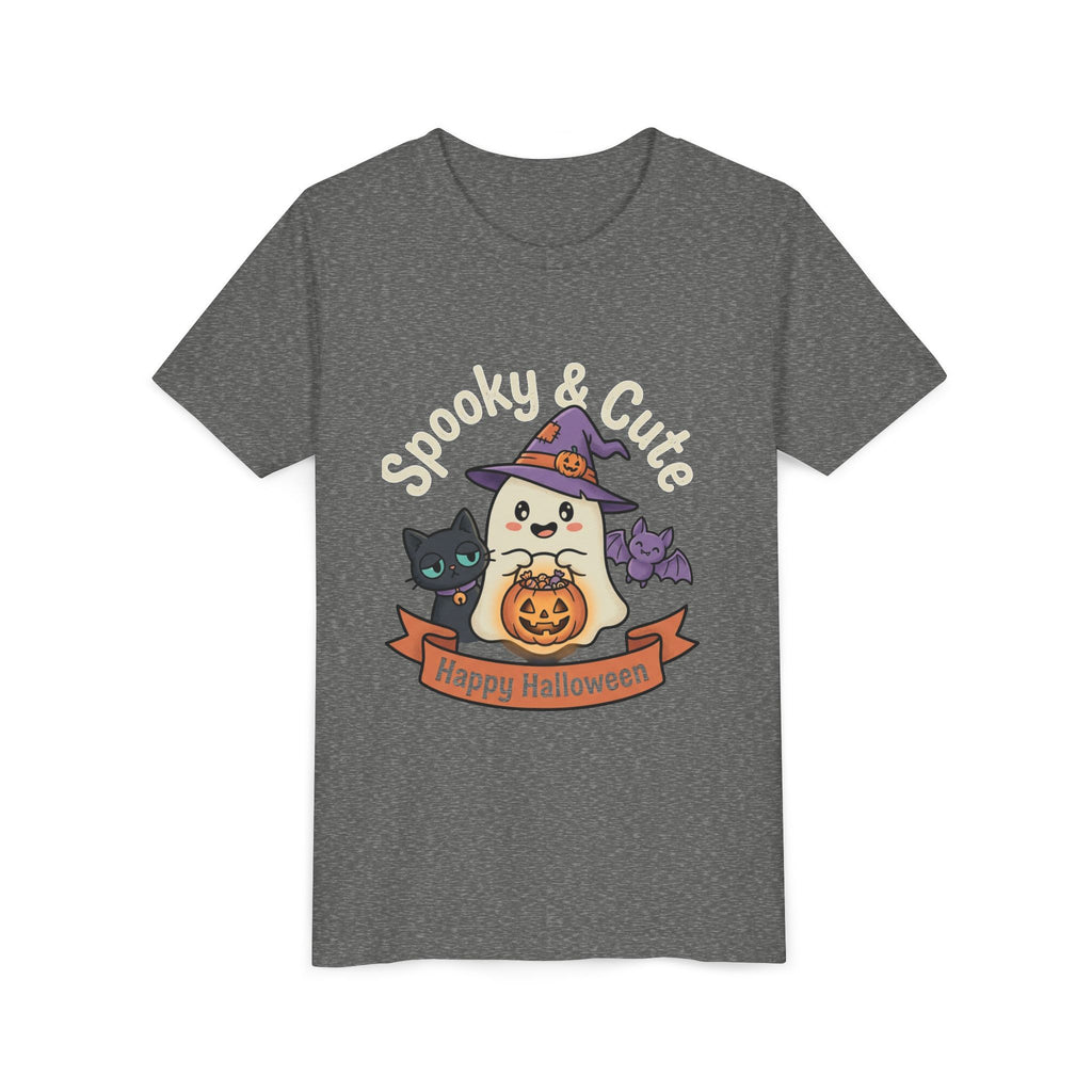 Youth Tee — "Spooky & Cute" Halloween Ghost with Black Cats Pumpkin