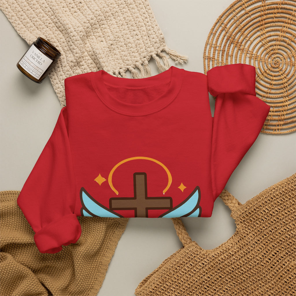 Christian Cross Sweatshirt — "Jesus Saved My Life" Crewneck with Wings & Roses