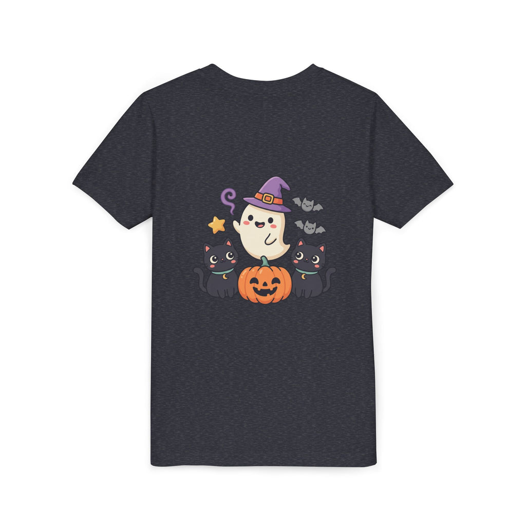 Youth Tee — "Spooky & Cute" Halloween Ghost with Black Cats Pumpkin