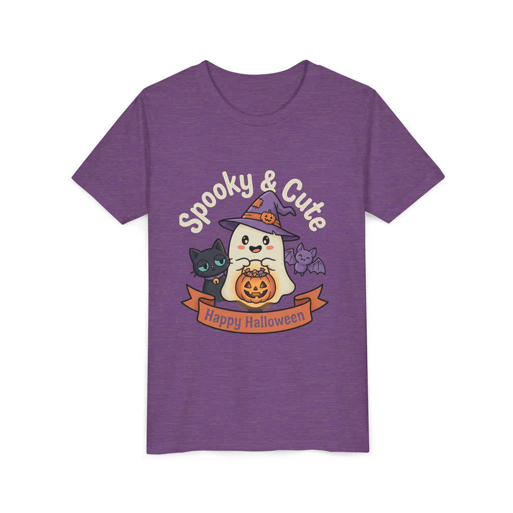 Youth Tee — "Spooky & Cute" Halloween Ghost with Black Cats Pumpkin