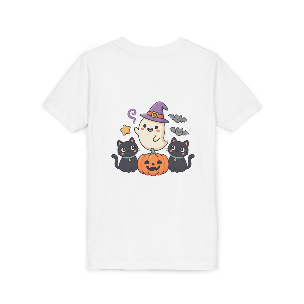 Youth Tee — "Spooky & Cute" Halloween Ghost with Black Cats Pumpkin