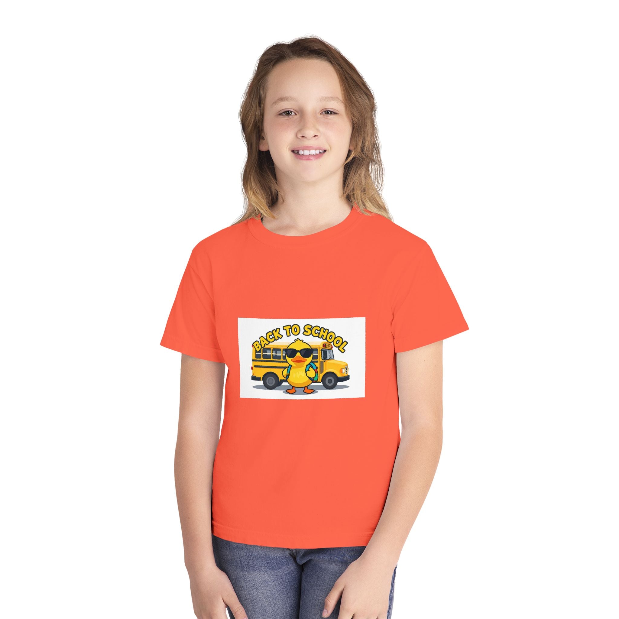 Back to School Youth Tee — Cute Duck & School Bus Kids Shirt