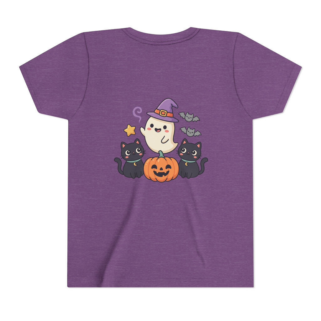 Youth Tee — "Spooky & Cute" Halloween Ghost with Black Cats Pumpkin