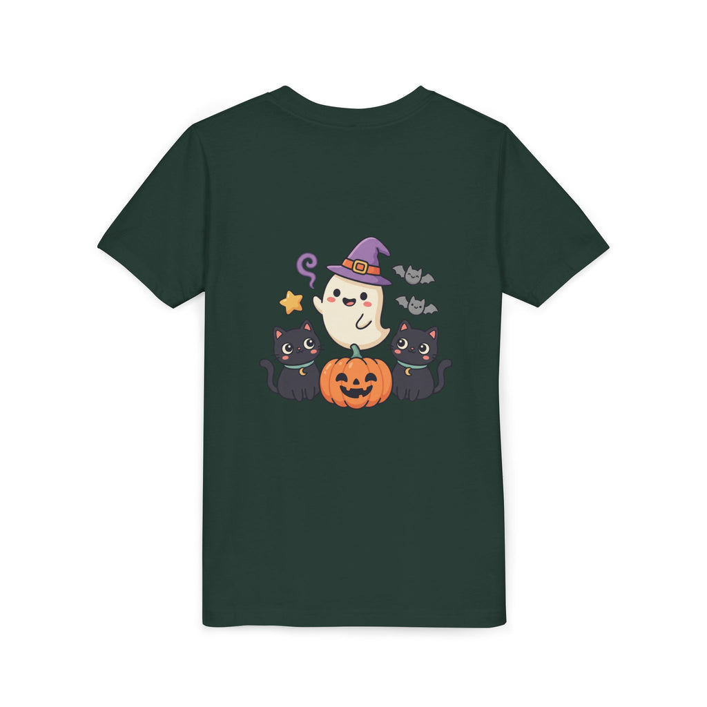 Youth Tee — "Spooky & Cute" Halloween Ghost with Black Cats Pumpkin