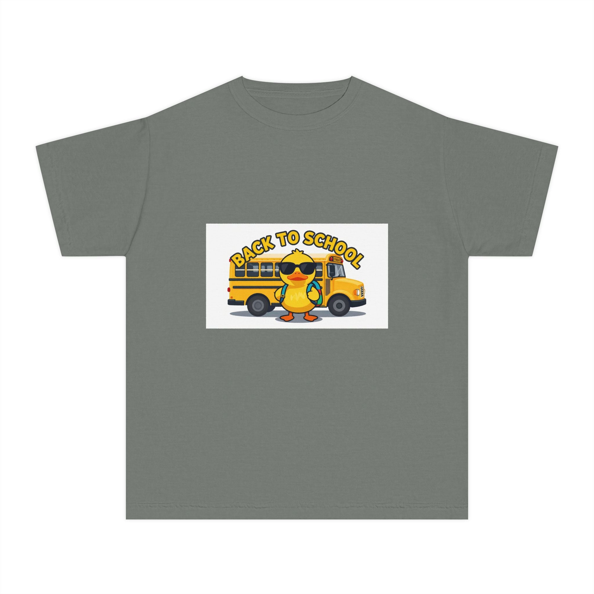 Back to School Youth Tee — Cute Duck & School Bus Kids Shirt