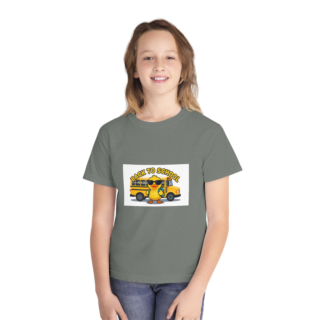 Back to School Youth Tee — Cute Duck & School Bus Kids Shirt