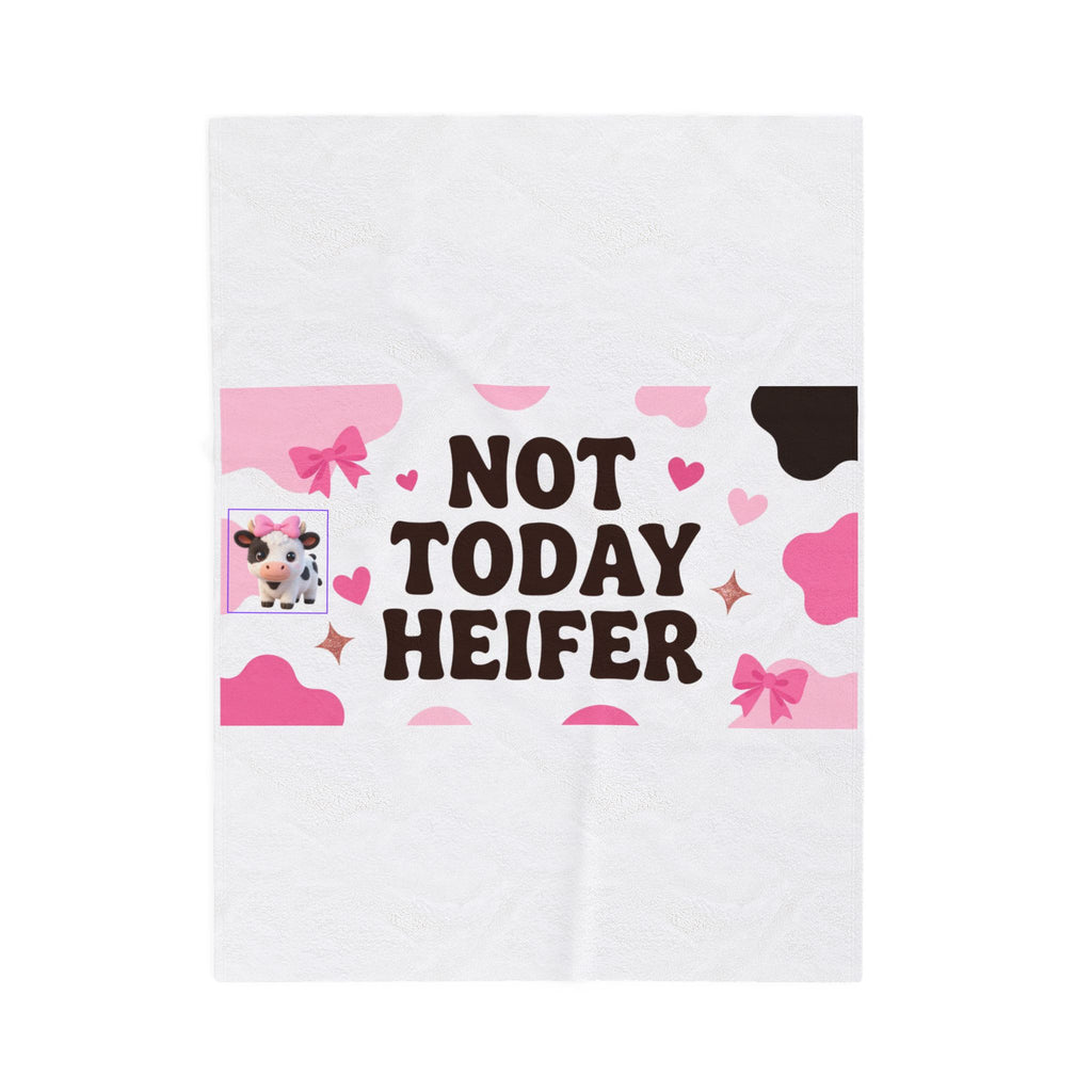 Velveteen Plush Blanket — "Not Today Heifer" Cute Cow Print Throw for Cozy Gifts