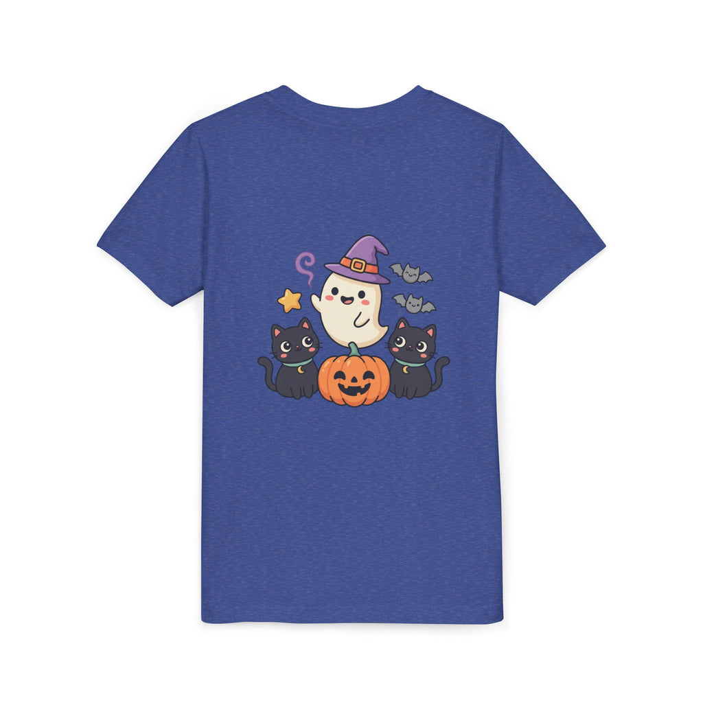 Youth Tee — "Spooky & Cute" Halloween Ghost with Black Cats Pumpkin