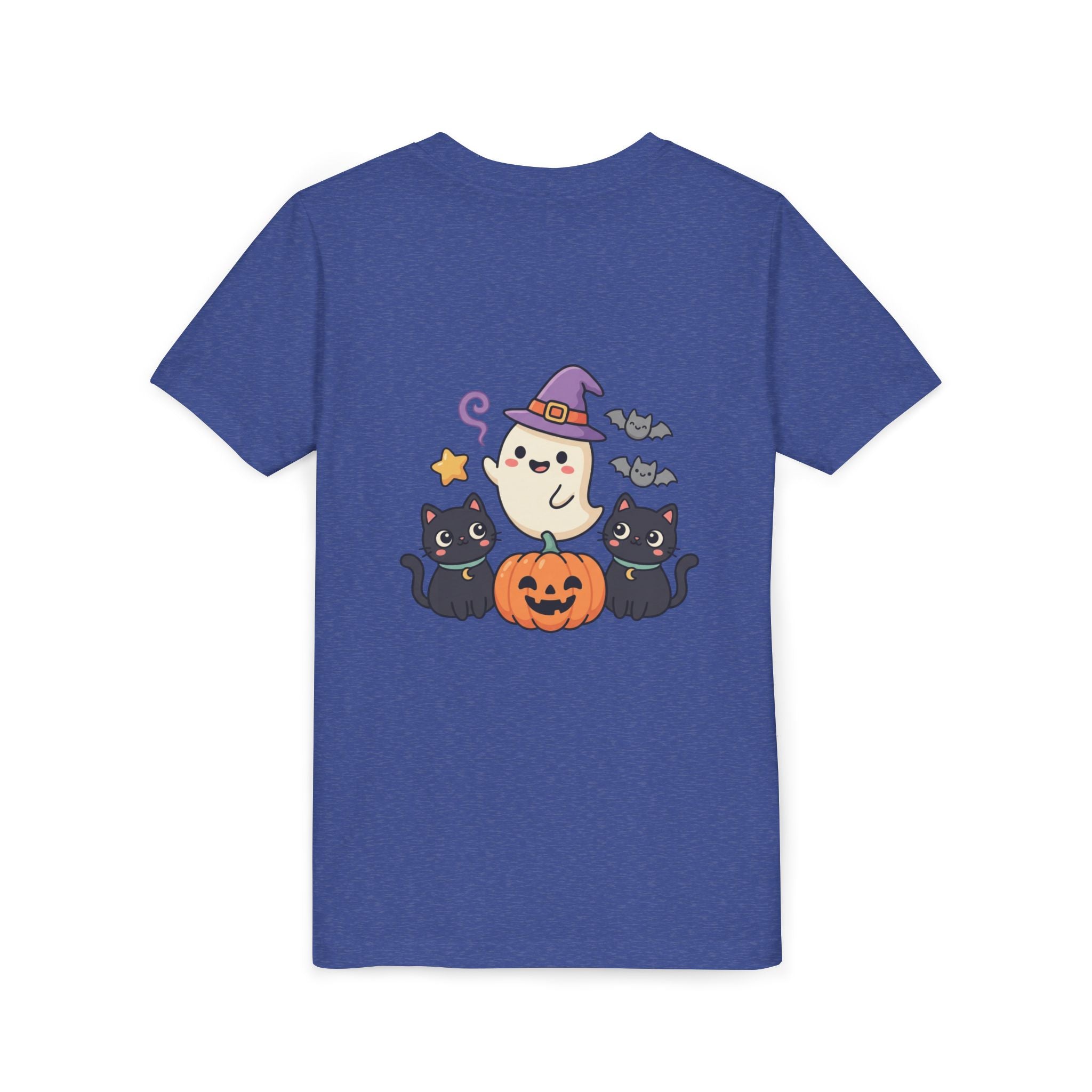Youth Tee — "Spooky & Cute" Halloween Ghost with Black Cats Pumpkin
