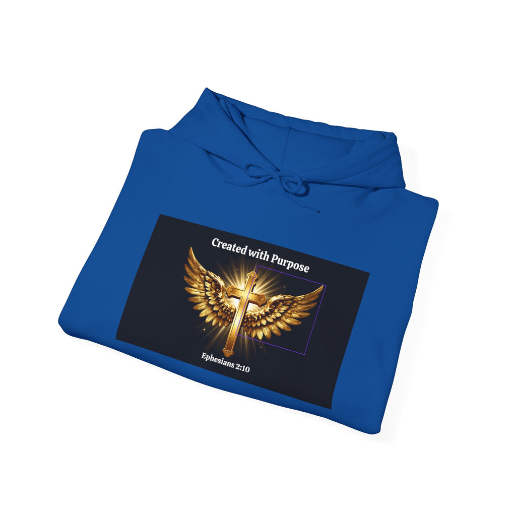 Created with Purpose Hoodie — Christian Wings Cross Sweatshirt (Psalm 139:14)