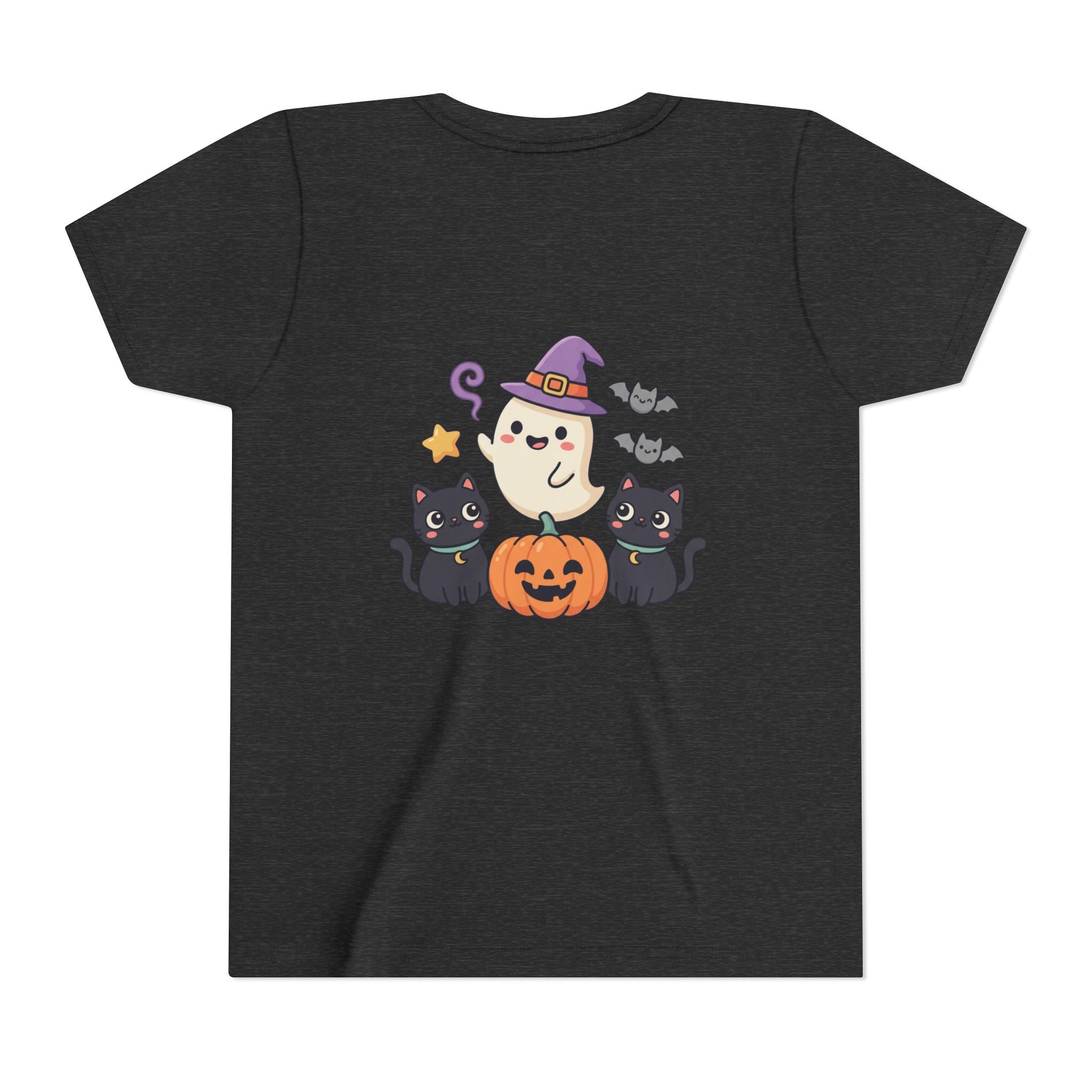 Youth Tee — "Spooky & Cute" Halloween Ghost with Black Cats Pumpkin
