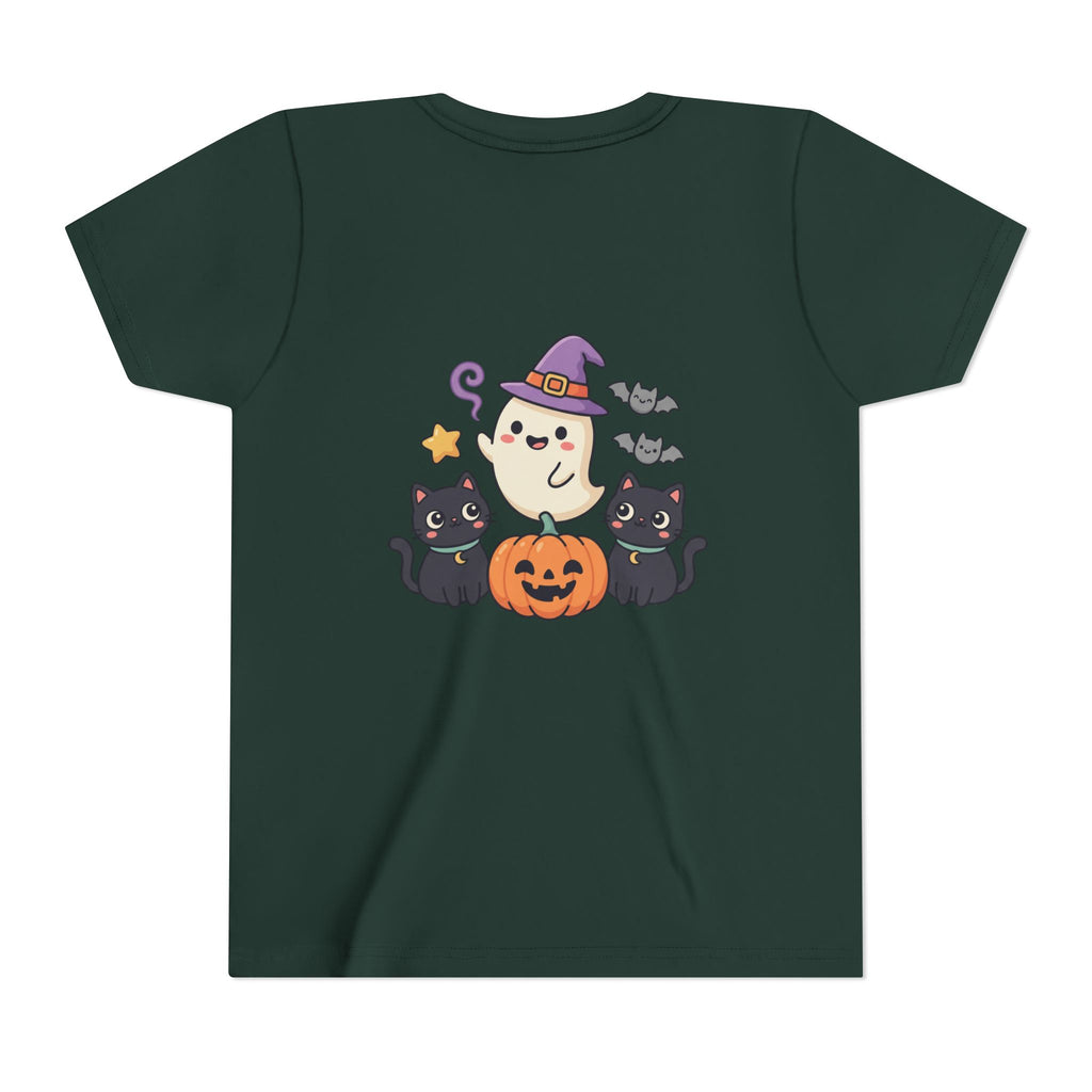 Youth Tee — "Spooky & Cute" Halloween Ghost with Black Cats Pumpkin