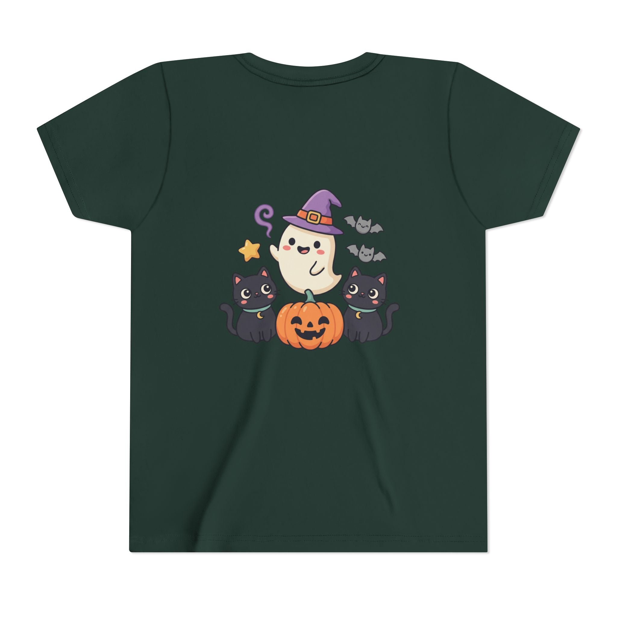 Youth Tee — "Spooky & Cute" Halloween Ghost with Black Cats Pumpkin