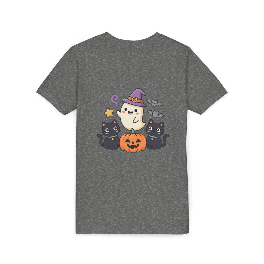 Youth Tee — "Spooky & Cute" Halloween Ghost with Black Cats Pumpkin