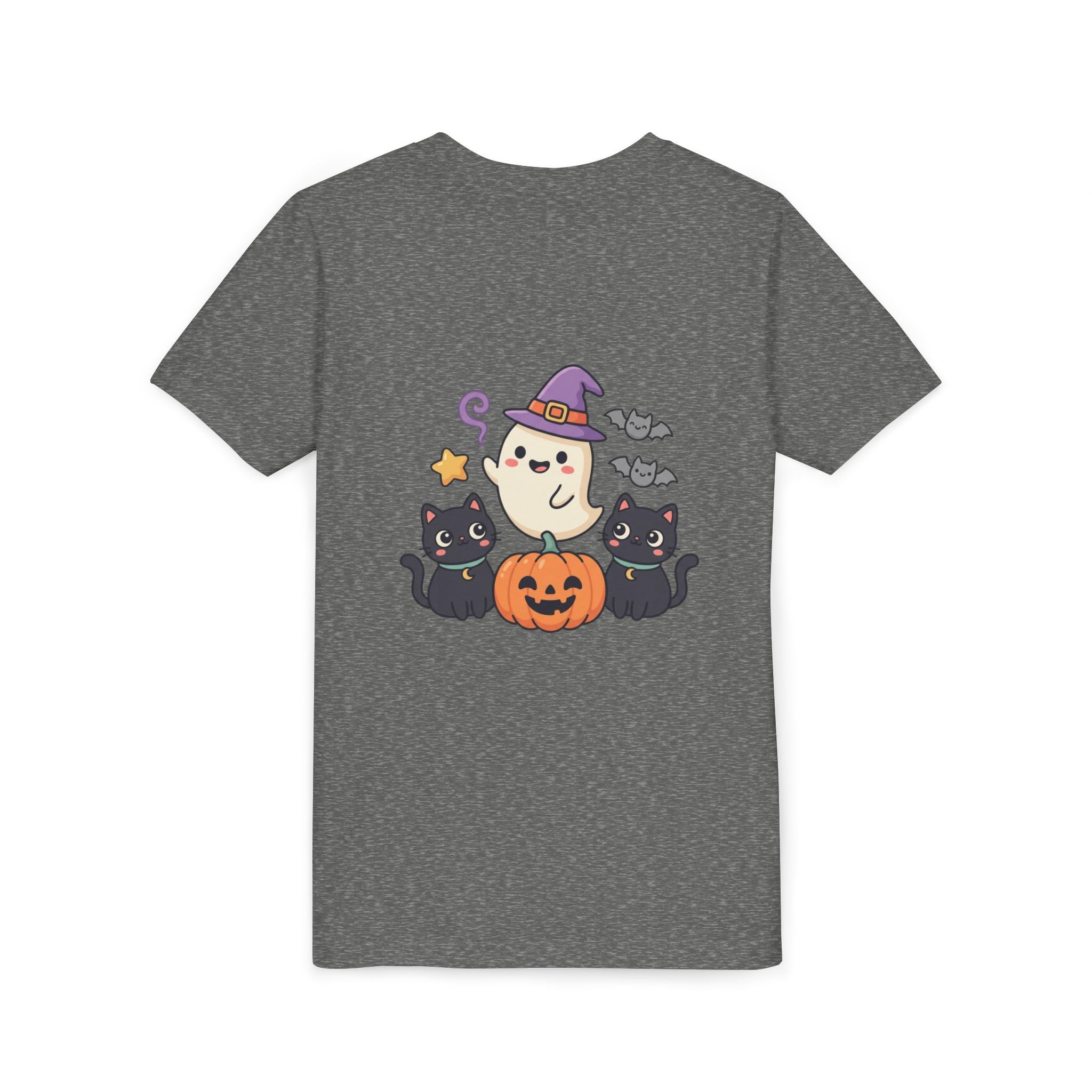 Youth Tee — "Spooky & Cute" Halloween Ghost with Black Cats Pumpkin