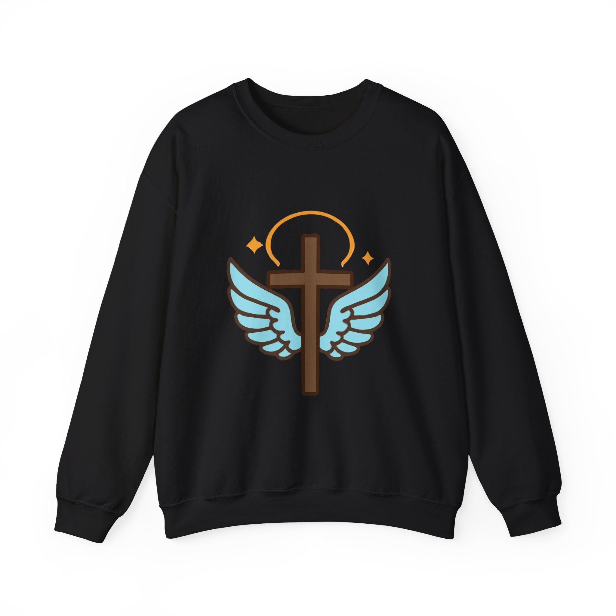 Christian Cross Sweatshirt — "Jesus Saved My Life" Crewneck with Wings & Roses