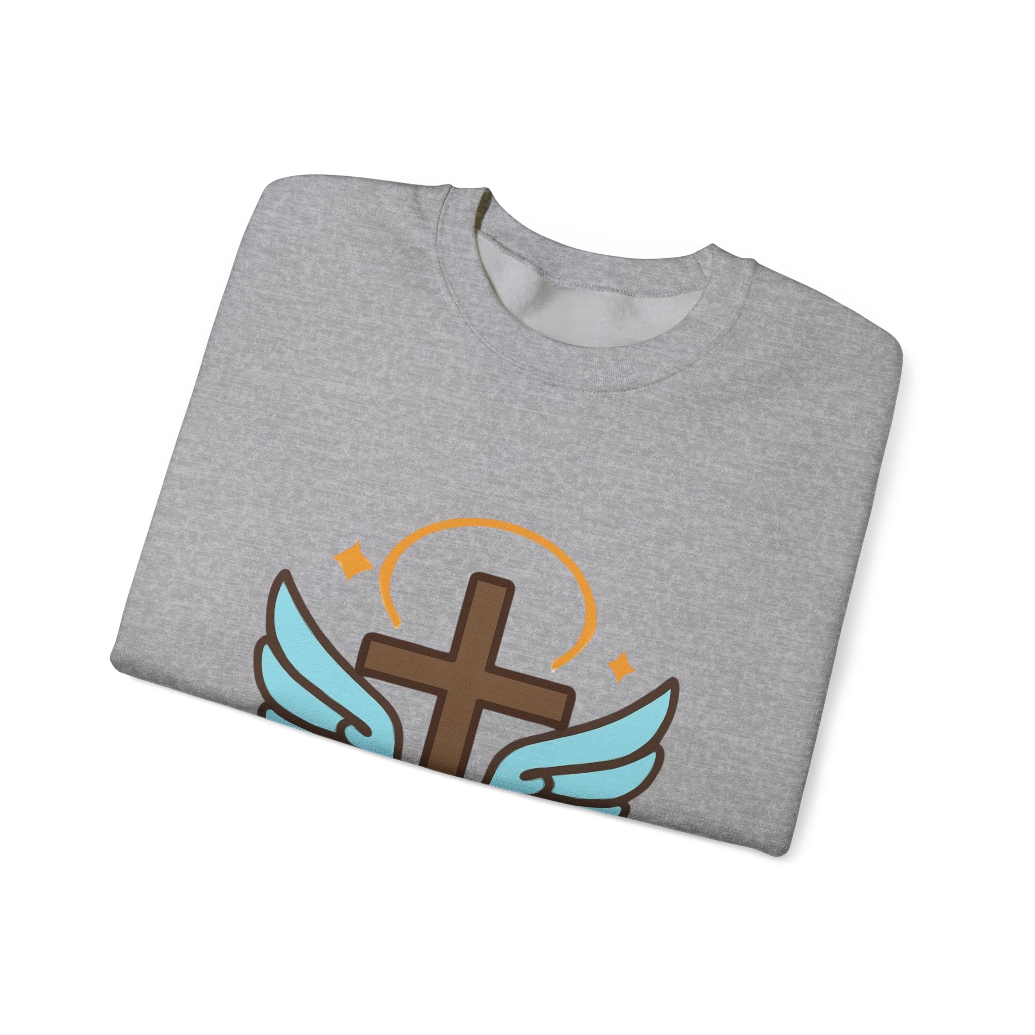 Christian Cross Sweatshirt — "Jesus Saved My Life" Crewneck with Wings & Roses