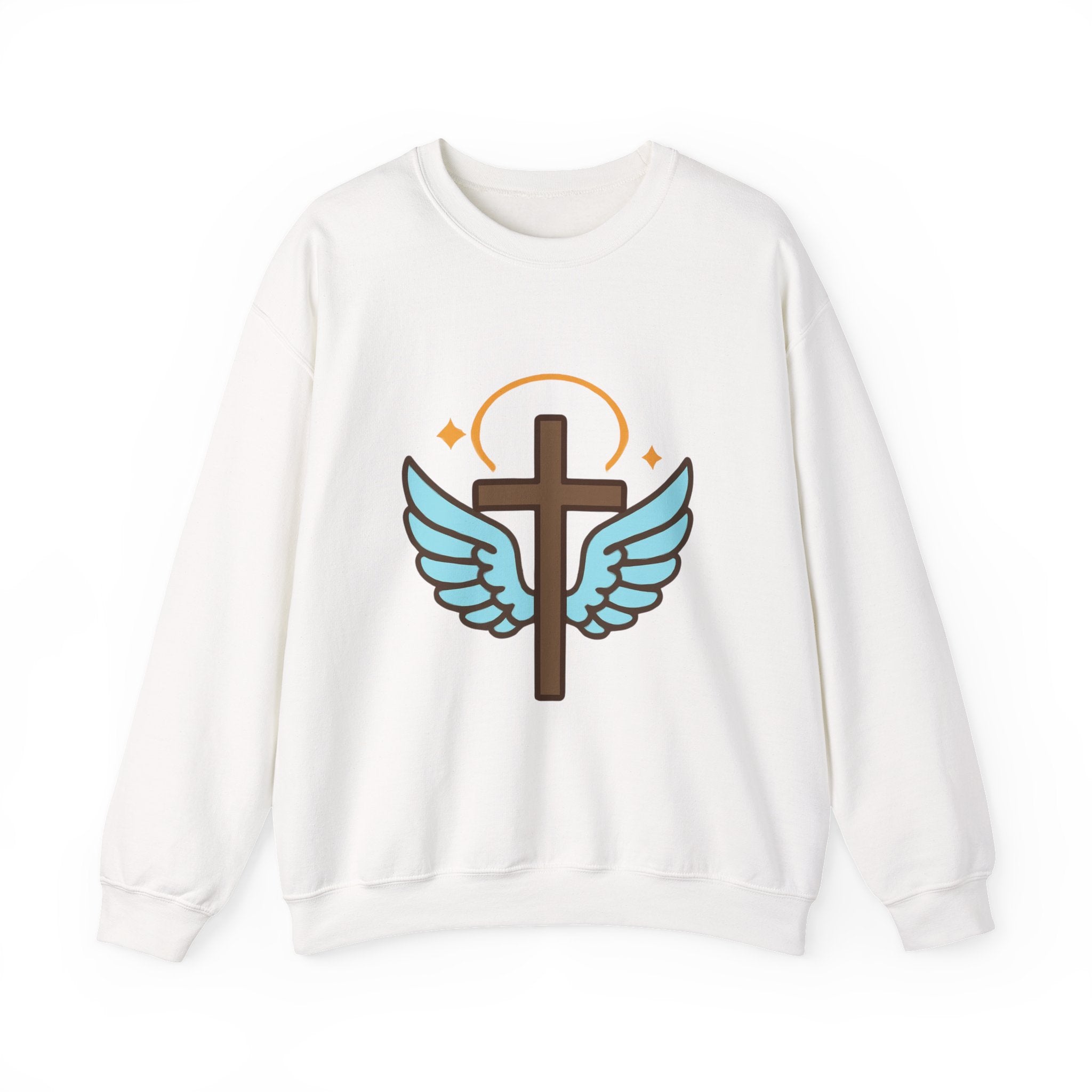 Christian Cross Sweatshirt — "Jesus Saved My Life" Crewneck with Wings & Roses