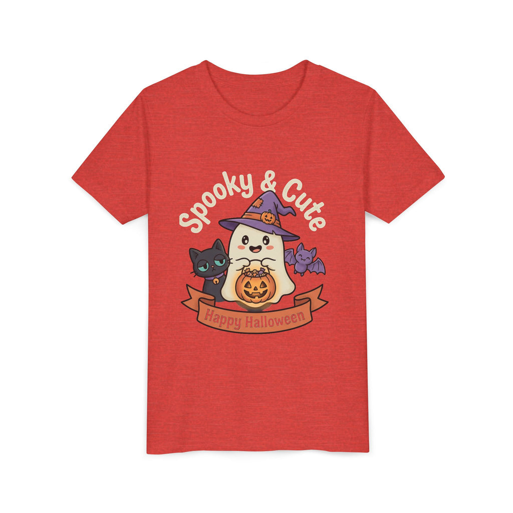 Youth Tee — "Spooky & Cute" Halloween Ghost with Black Cats Pumpkin