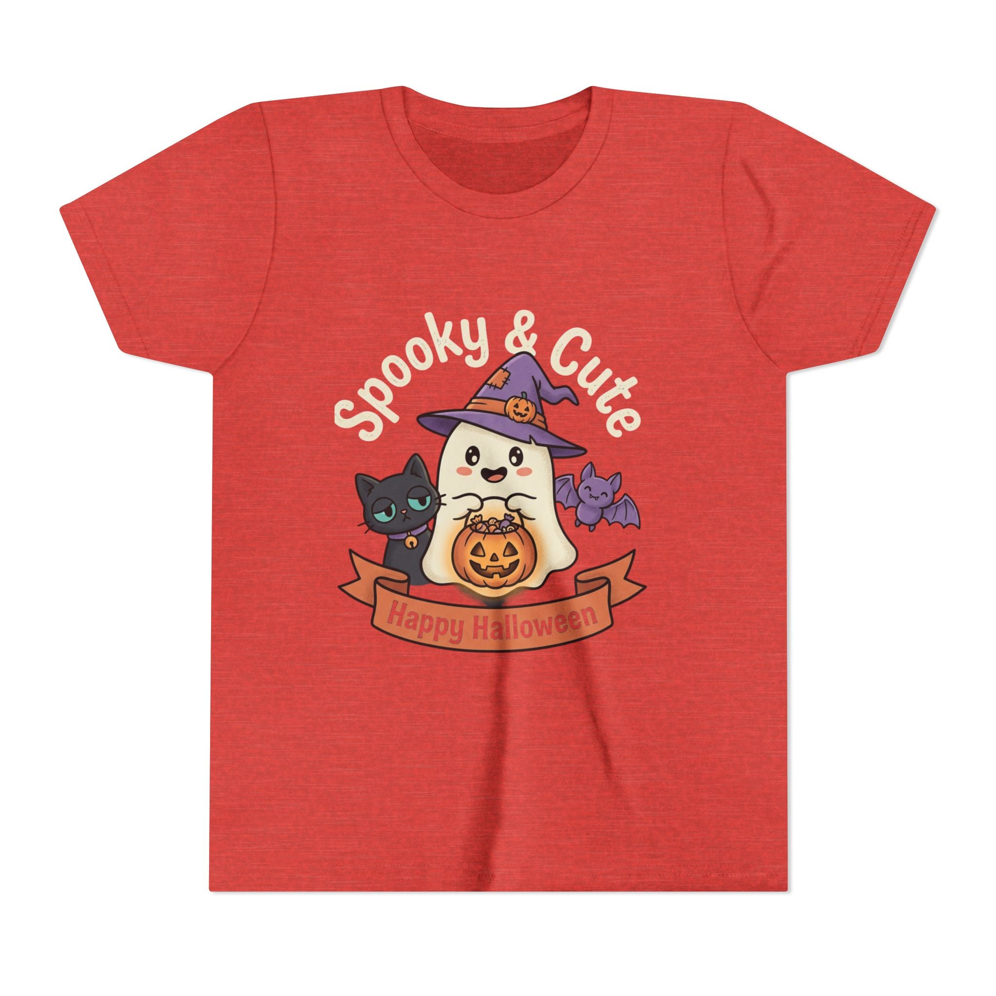 Youth Tee — "Spooky & Cute" Halloween Ghost with Black Cats Pumpkin