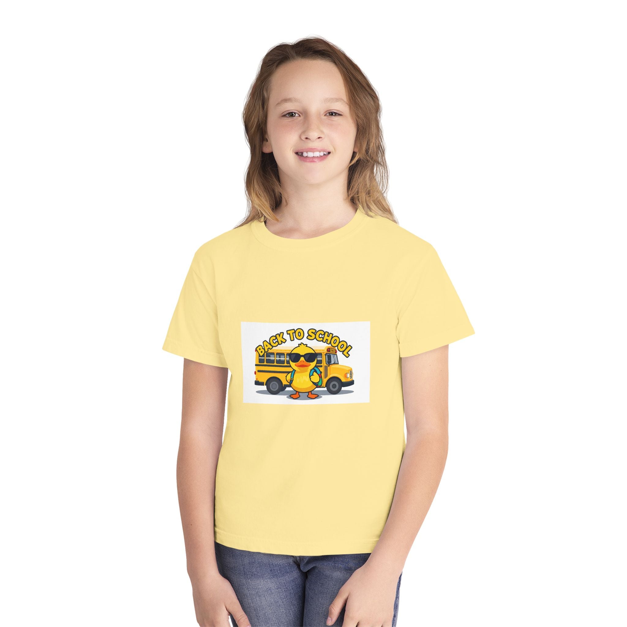 Back to School Youth Tee — Cute Duck & School Bus Kids Shirt