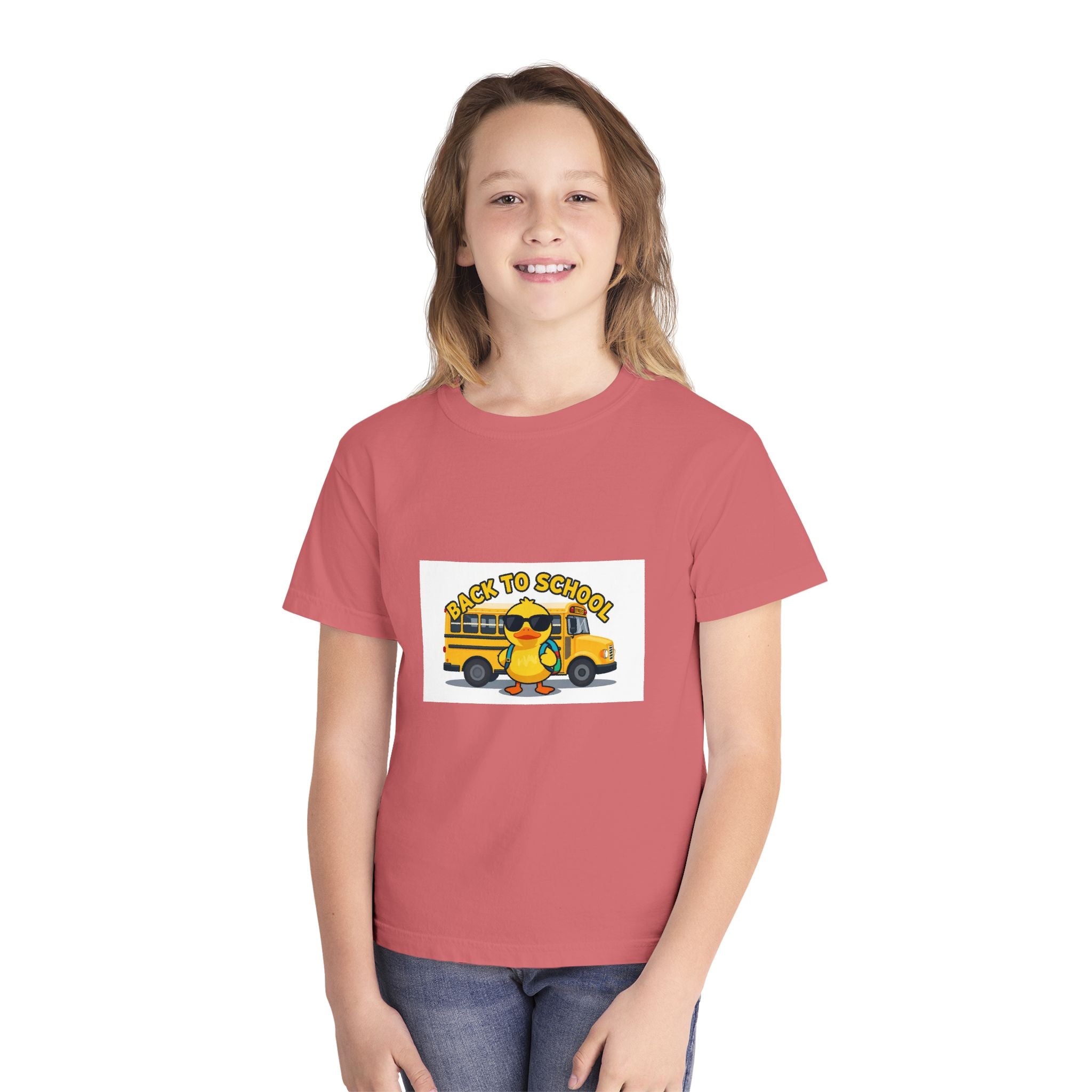 Back to School Youth Tee — Cute Duck & School Bus Kids Shirt