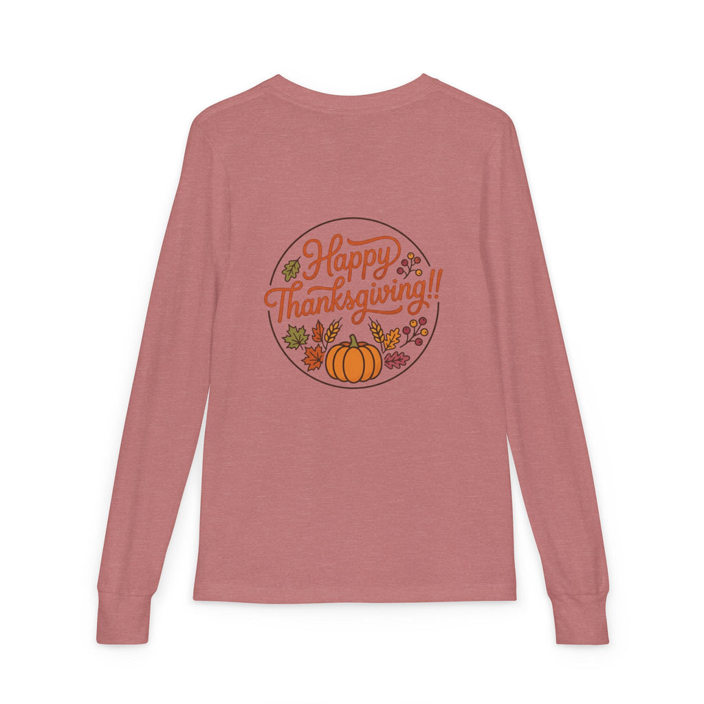 Thankful & Full Youth Long Sleeve Tee — Cute Turkey Thanksgiving Shirt
