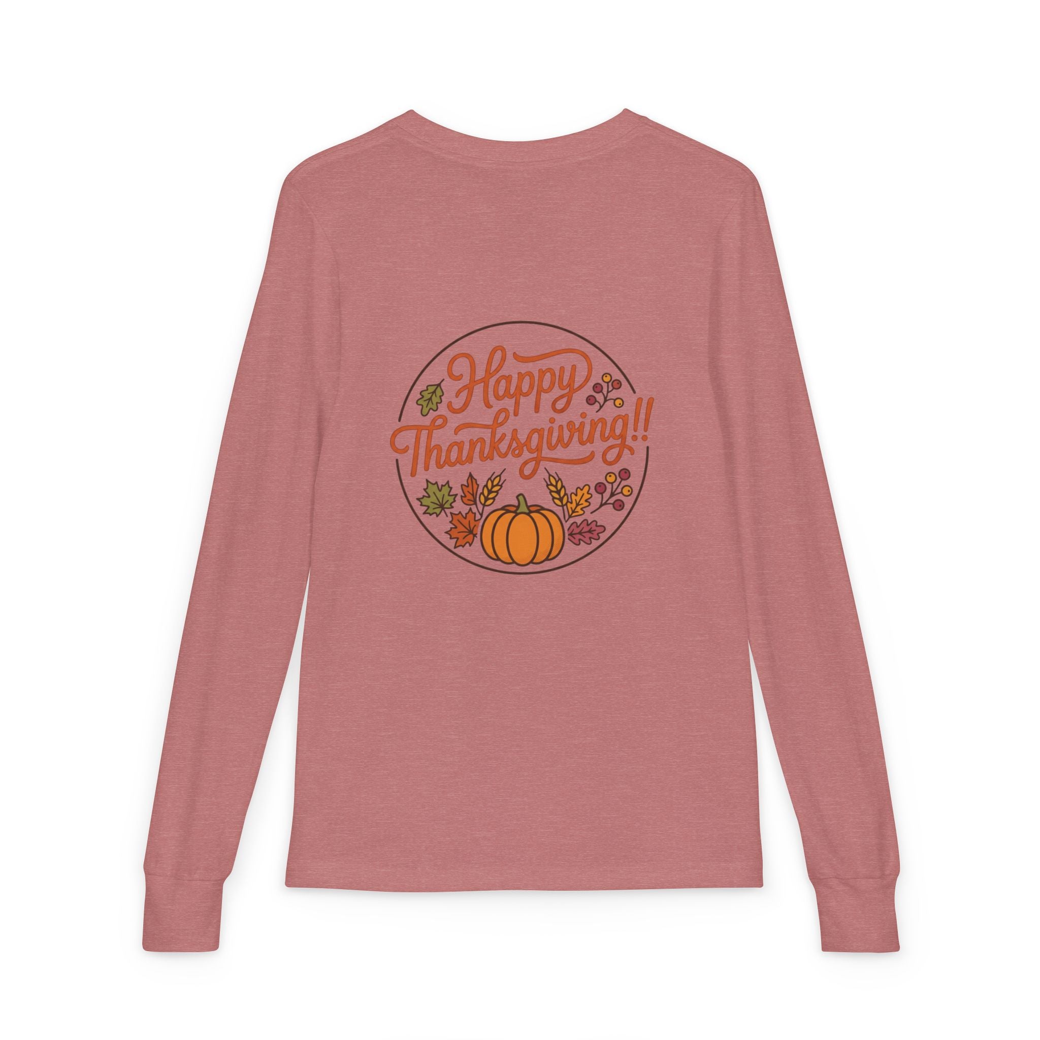 Thankful & Full Youth Long Sleeve Tee — Cute Turkey Thanksgiving Shirt