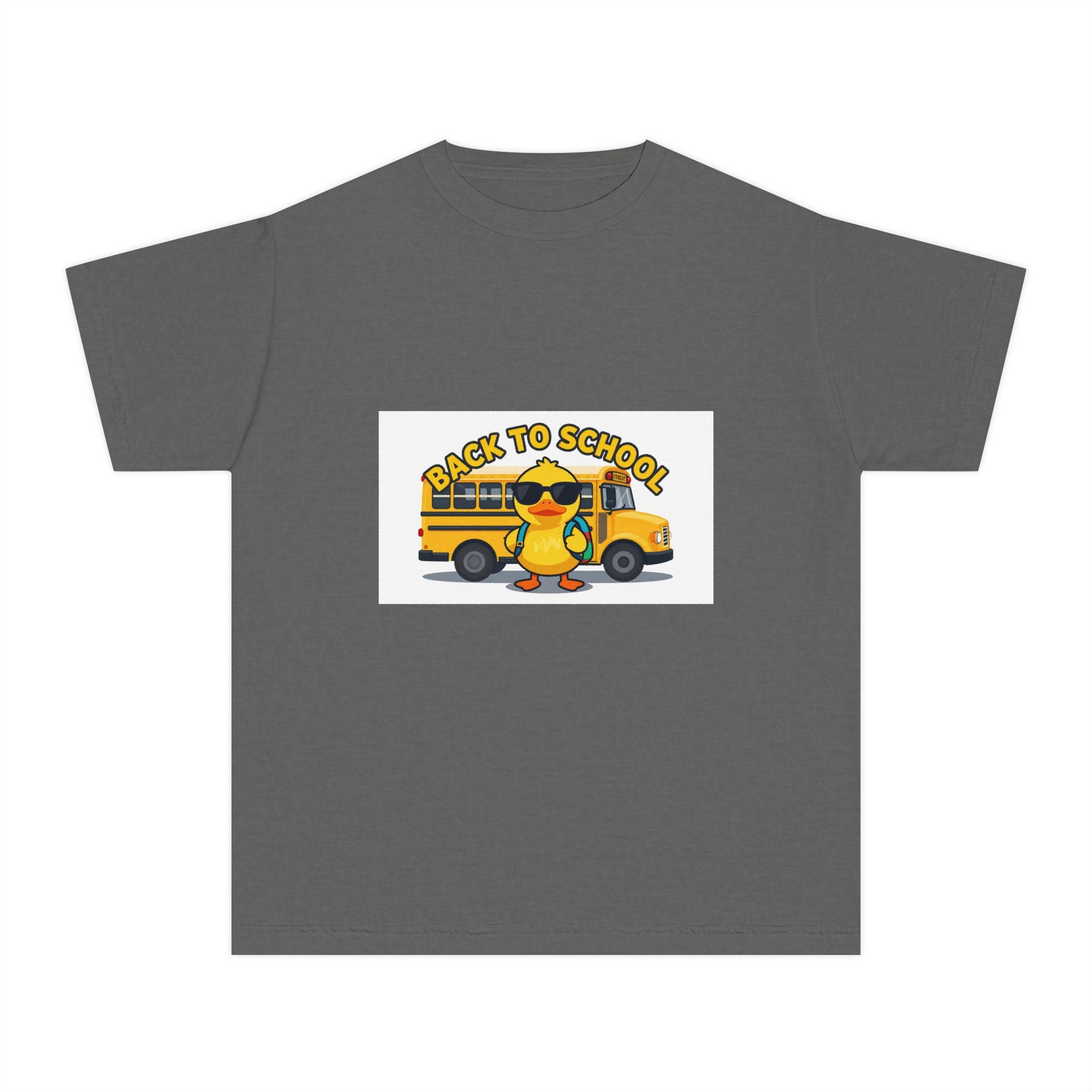 Back to School Youth Tee — Cute Duck & School Bus Kids Shirt
