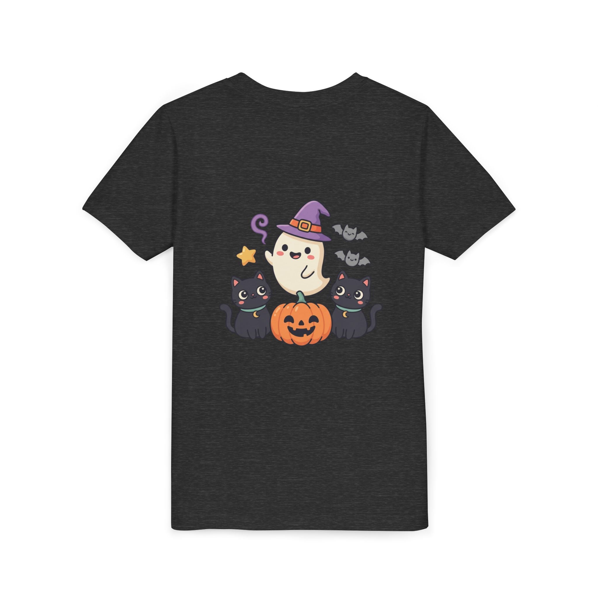 Youth Tee — "Spooky & Cute" Halloween Ghost with Black Cats Pumpkin
